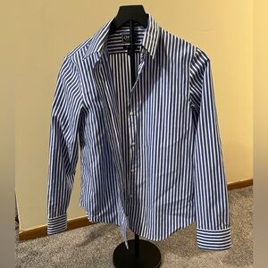 Chaps Blue and White Striped Button Down Shirt
